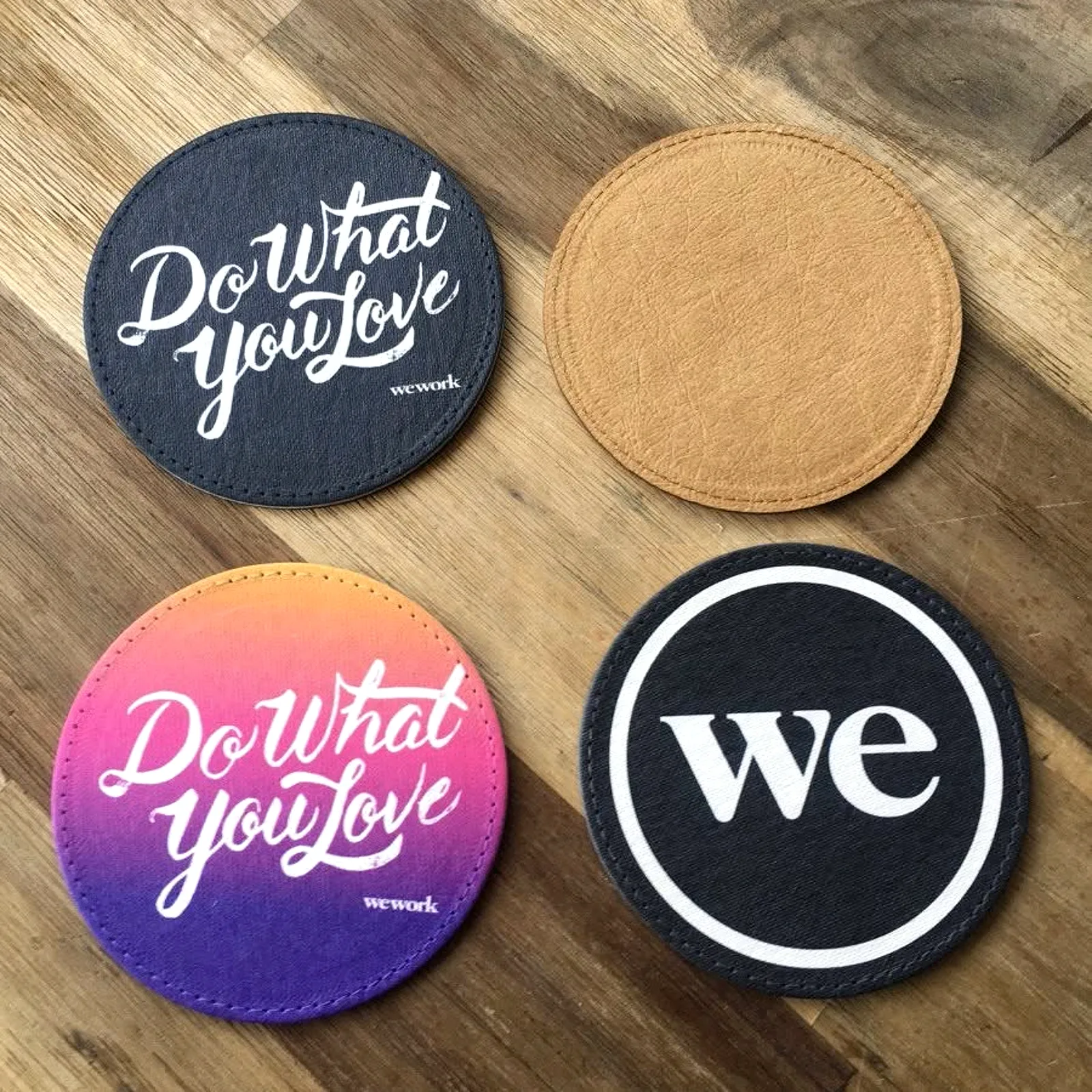 Custom printed leather drink coasters