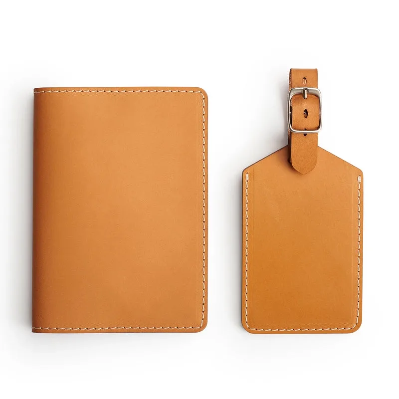 Personalized leather luggage tag and passport cover set
